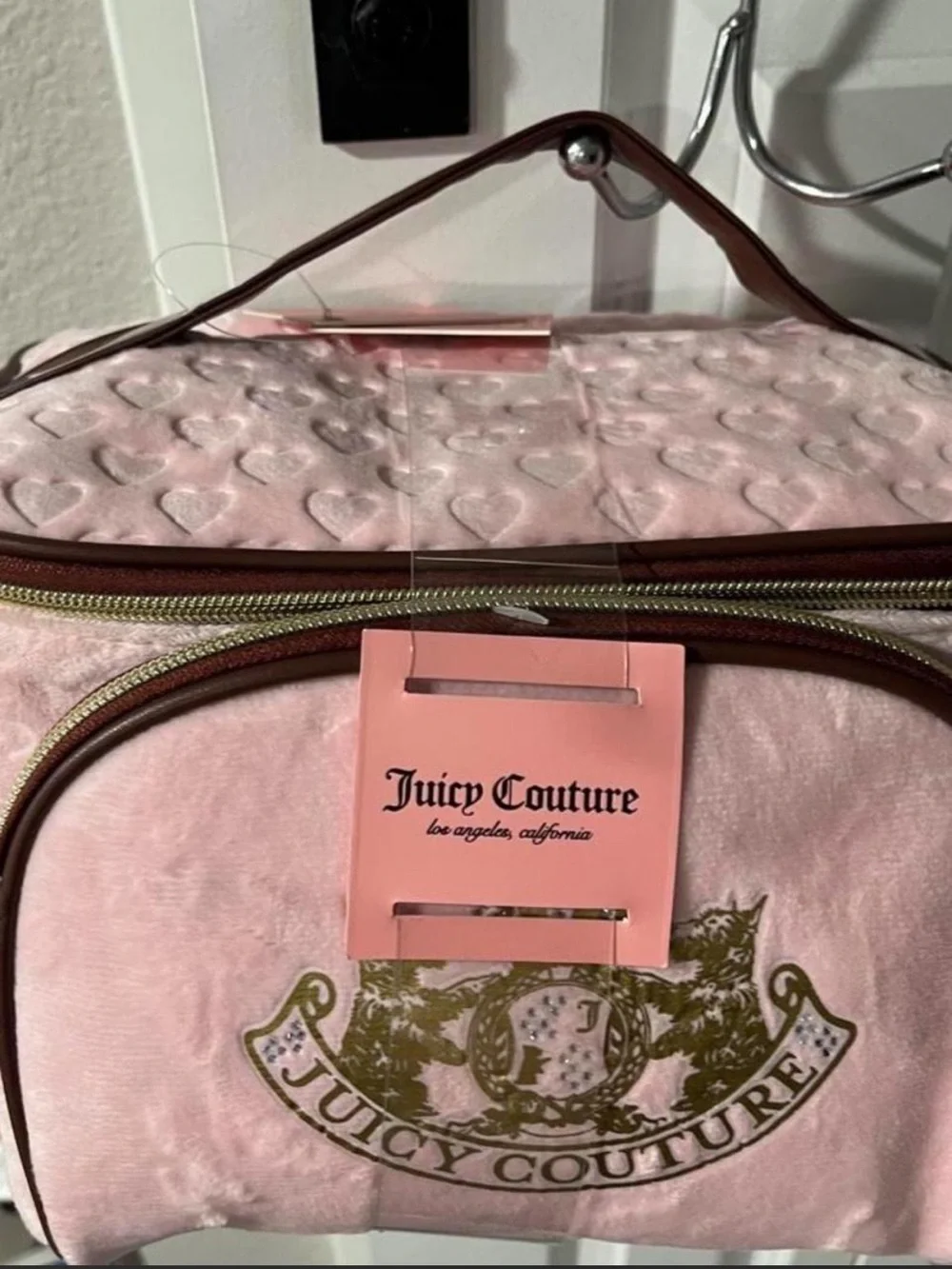 Juicy Couture Pink Velvet Cosmetic Pouch with Gold Logo